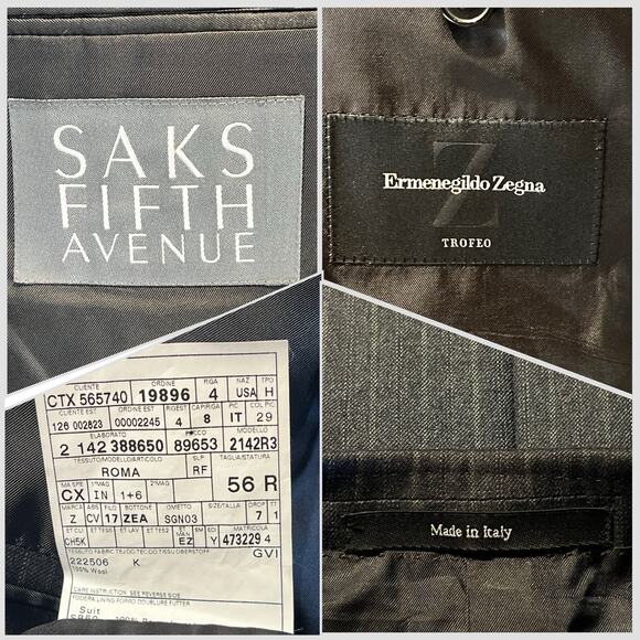 Ermenegilzo Zegna Trofeo Mens 46R 36x29 ROMA Gray Stripe Flannel Suit 3/2 Roll - Picture 16 of 16